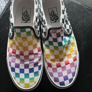 Vans Multicolor Checkered Slip-On Sneakers, Size 9